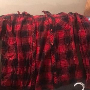 Plaid kids shirt red and black gold lining